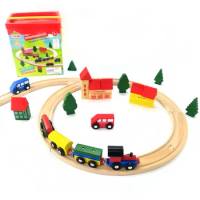 Wooden Train Rail Car Set Magnetic Wooden Train+Scene+Track Set Children's Assembled Toy Car Compatible With Track w1