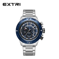 Extri 2023 New Design Stainless Steel Blue Bezel Heavy Luxury Brand Original Chronograph Watches Men With Gift Box