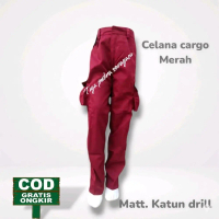 Celana Merah Panjang PDL / GEMBOL / CARGO Seragam Sekolah SD / MI Bahan Katun Drill Formal Kantong K