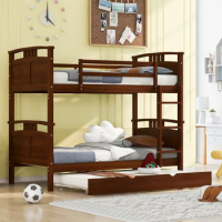 VSOGA Twin-Over-Twin Bunk Bed With Twin Size Trundle , Separable Bunk Bed For Bedroom - Espresso