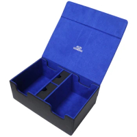 AEGIS GUARDIAN Commander Deck Box Premium Leather Card Case For 550+ MTG/PKM/YuGiO/Lorcana TCG Sleeved Cards, Black/Blue Inner