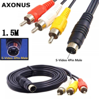 4 Pin Mini DIN S-Video Plug to 3 RCA Plug Cable S-Video 4-Pin Male to 3-RCA Male RGB Composite Video Cable 1.5m