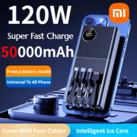 Xiaomi 4 IN 1 Bulid-in Cables 50000mAh Power Bank 120W Fast Charging Digital Display Power Bank For iPhone Xiaomi Huawei Samsung