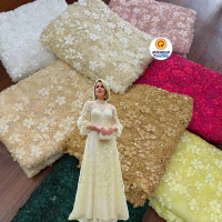 Nusadua Textile | 1/2m Kain Full Payet 3D Flower | Berta Lace | Bunga Kecil | Kain Premium Kain Keba
