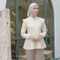 Amanda Blouse Ruffle Wanita Elegant Kemeja Linen Premium/ Atasan wanita hijab Lengan Panjang warna M