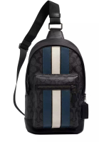 Coach Coach West Pack Bag In Signature Canvas With Varsity Stripe in Charcoal/ Denim/ Chalk 2999