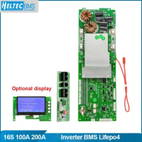 Inverter BMS Lifepo4 48V BMS 16S 100A 200A Peak 600A Can Parallel BMS with CAN/RS485 LCD Display for