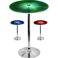 Starbuck LED Light-Up Bar Table with Power Adapter Chrome Metal Base Clear Acrylic Table Top 23 in L x 23 in W x 30 - 42 in H