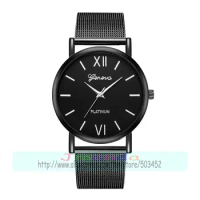 100pcs/lot geneva 614 fashion geneva black belt mesh watch black dial wrap quartz casual wrist watch wholesale clock