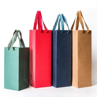 10 Pcs of Kraft Paper Red Wine Bags Wine Paper Bags Portable Gift Box Single Piece Double Pieces of Christmas Red Wine Packaging