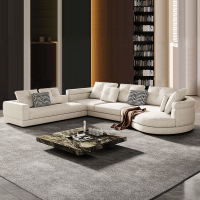 意式極簡沙發棉麻布藝現代輕奢異形轉角貴妃客廳大小戶型弧形沙發