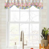 Flower Watercolor Hand Painted Window Curtain Living Room Kitchen Cabinet Tie-up Valance Curtain Rod Pocket Valance