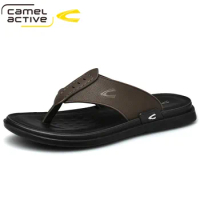 Camel Active 2021 New Summer Mens Leather Slippers Outdoor Flip Flops Men Slipper Casual Chanclas Hombre Flip Flop Flat Shoes