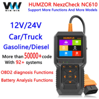 HUMZOR NC610 12V 24V Full OBD2 Diagnostic Scanner Tool Diesel Gasoline Engine Functions Battery Analysis Mode 8 for J1939 Truck
