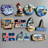 Iceland Tourism Souvenir Fridge Magnet National Flag Landmark Fin Whale Painted Magnetic Refrigerator Sticker Home Decorative