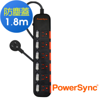 PowerSync 群加 3孔6開6插 滑蓋防塵防雷延長線1.8米TPS366DN0018