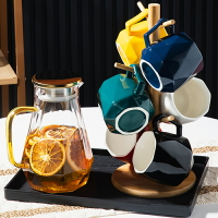 冷水壺家用套裝高硼硅玻璃耐熱防爆涼水壺大容量陶瓷茶杯夏季水杯