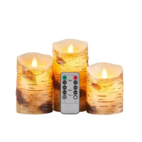 Birch Bark Effect Flameless Led Candles Battery Operated Pillar Real Wax Flickering Electric LED Candle w/Remote Controller Home
