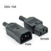 3 Pin IEC electrical AC 110v 250v Male Female power Plug supply Socket cable wire connector Straight C13 C14 10A Rewirable P1