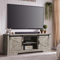 Farmhouse TV Stand for 75 Inch TV, Sliding Barn Door Wood Media Console Cabinet 66 Inch Long Television Stands