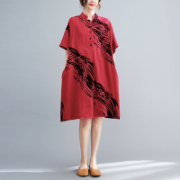 米蘭精品 連身裙棉麻洋裝-印花寬鬆短袖中長款女裙子7色74cs79