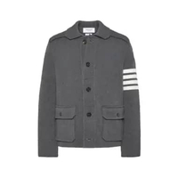 Thom Browne 4-Bar Cotton Cashmere Interlock Polo Collar Jacket Medium Grey 0 Grey