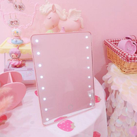 鏡子粉色LED化妝鏡帶燈觸屏臺式燈梳妝鏡歐式臺燈公主鏡便攜帶燈