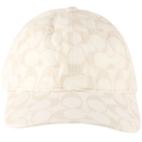 【COACH】米白X奶茶滿版LOGO織紋布棒球帽