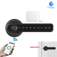 Smart Home Biometric Fingerprint Password Electric Lock Zinc Alloy Keyless Security Door Handle by TTLock App