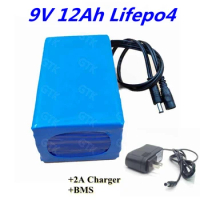 9V 12Ah lifepo4 lithium battery pack 9.6v with bms 3s 3.2V batteries for vacuum cleaners children's toy car +2A Charger