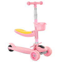 Children Scooter 3 Wheel Scooter with Flash Wheels Kick Scooter for 3-11 Year Kids Adjustable Height Foldable Children Scooter T