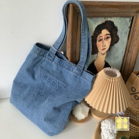 GUESS Japanese Original Handheld Versatile Trendy Cool Bag One-Shoulder Tote Denim Men and Women Artistic Canvas Bag Simple