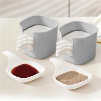 6pcs/set Plastic White Household Dipping Small Dishes With Handles Tableware Set With Storage Rack Vinegar Dish