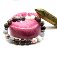JYSTONE 1pc Pietersite Peter Stone with Protein Jasper 10mm Round Beads Elastic Bracelet for Woman Man Daily Party Wearing
