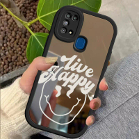 เคสกันกระแทกสำหรับ Samsung M31 เคสหลังลาย Live Happy พื้นผิวกระจก เคสป้องกันกล้อง