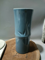 日本回流瓷器昭和時期青瓷竹筒型花瓶花入花器帽筒，全品，高度約