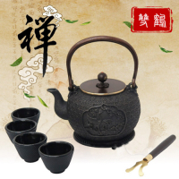 日本 TOKYO 名家 南部鐵器 純手工無塗層生鐵養生鑄鐵泡茶茶壺套裝組 1.5L_雙鶴