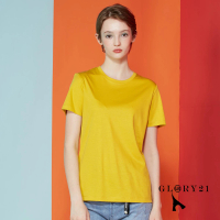 【GLORY21】速達-網路獨賣款-涼感絲光棉素面圓領T恤(黃色)
