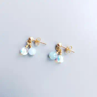 Lii Ji Natural Aquamarine and Aurora Crystal 925 Sterling Silver 18K Gold Plated Earrings Delicate Jewelry For Women Gift