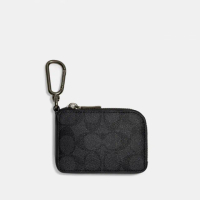 【COACH】蔻馳官方直營 經典Logo拉鏈鑰匙包-炭黑色(CB927)