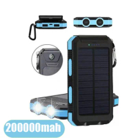 Solar Power Bank 200Ah Portable LED Light Battery External USB ChargerTravel Waterproof Power Bank for IPhone Xiaomi Samsung