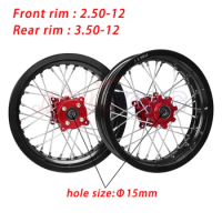 Pit bike Rims 15mm hole 2.50x12"inch &amp; 3.00-12inch front and rear wheel CNC hub dirt bike CRF Kayo BSE Apollo part