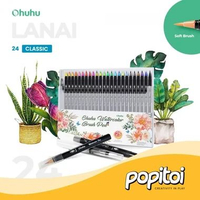 Ohuhu Lanai 24 Colors Watercolor Brush Pen Markers Spidol Kuas Warna Warni