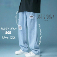 Quần Baggy Jean Nam Ống Rộng Rách Màu Xanh - Chất Jean Phong Cách Thời Trang Mã Số 805 - Bunny Huỳnh