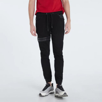 DAVIE JONES กางเกงจ็อกเกอร์ *ขายดี* เอวยางยืด ขาจั๊ม สีดำ คาดหนัง Elasticated Joggers GP0090BK