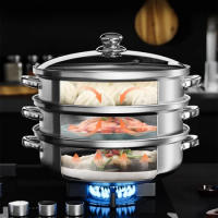 3 layer stainless steel steamer household multi-layer steamer steamed bun steamed bun steamed fish and shrimp gas cooker special