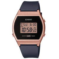 【CASIO 卡西歐】卡西歐酒桶型膠帶電子錶-古銅金 X 黑(LW-204-1A)