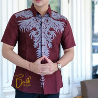 Kemeja batik pria lengan panjang Motif ANJASMARA Merah Maroon Baju batik pria slim fit terbaru bahan