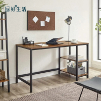 【hoi! 好好生活】VASAGLE 工業風二層置物書桌/電腦桌1.4M-鐵鏽棕 LWD55X