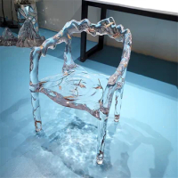 Creative Luxury Transparent Ice Chair for Living Room Gift Flowing Water Floor Vanity Accent Designer Chair Stool